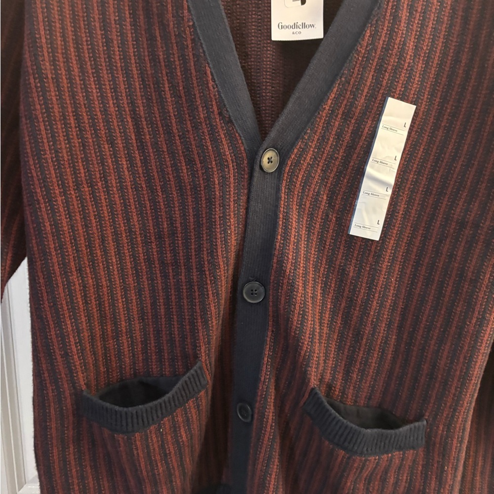 Men's Goodfellow & Co Burgundy Stripe Cardigan Sweater Multiple sizes S to XXL - Picture 7 of 11